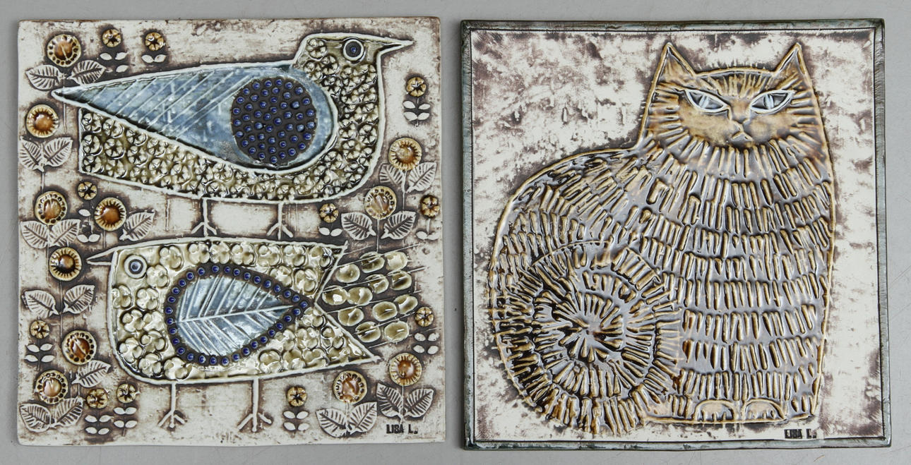 VÄGGPLAKETTER, 2 st, stengods, Lisa Larson, Gustavsberg.