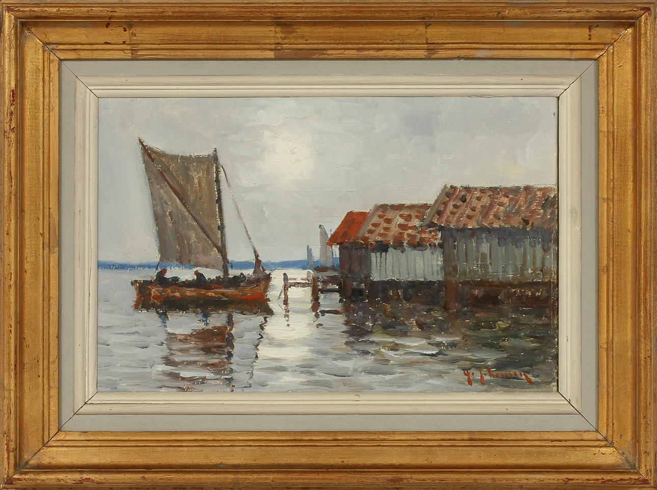 YO JOHANSSON. Olja på duk, signerad Yo Johansson. Båt och sjöbodar.