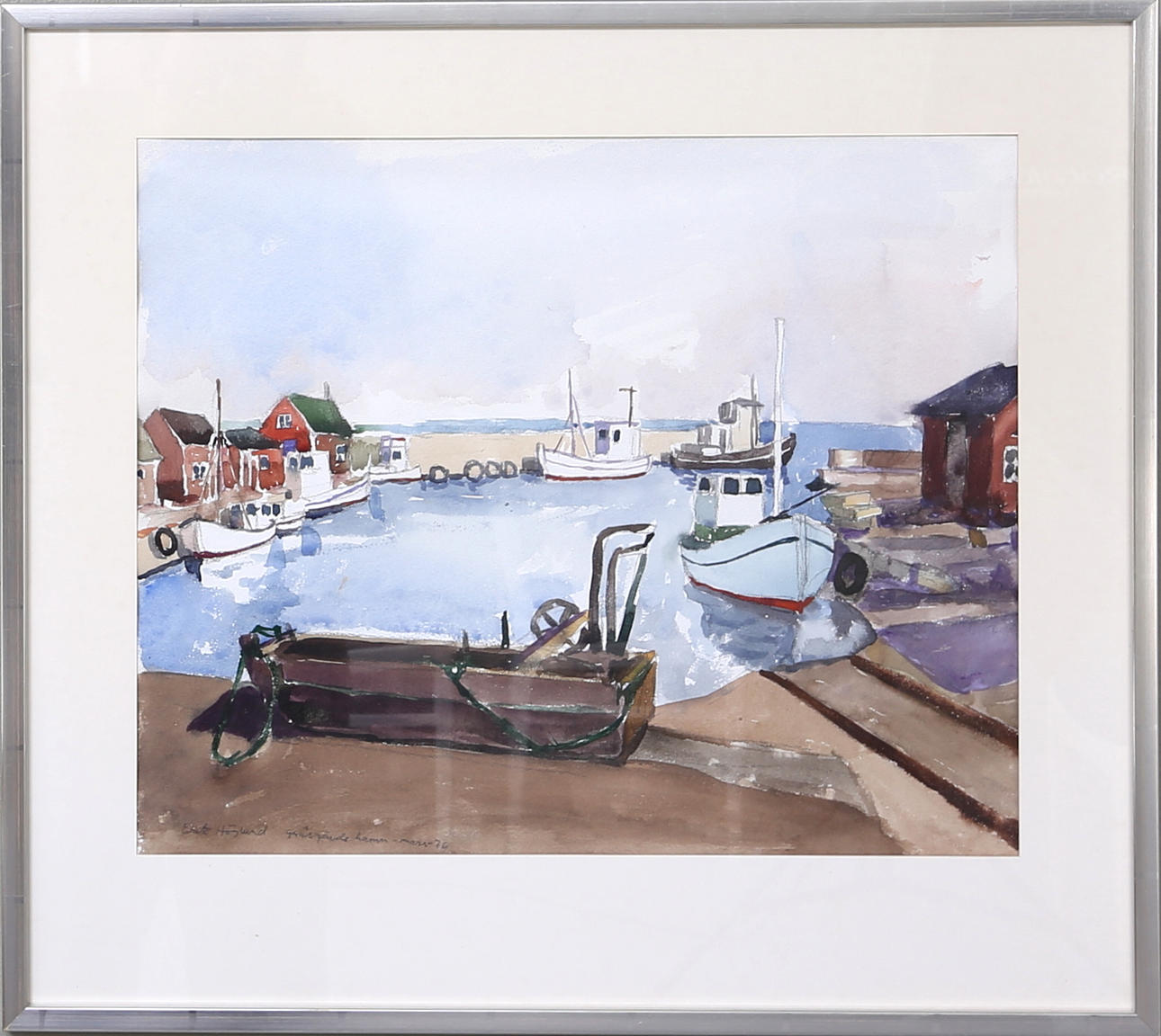 ERIK HÖGLUND. Gräsgårdshamn, akvarell, signerad o daterad Erik Höglund, mars 76.