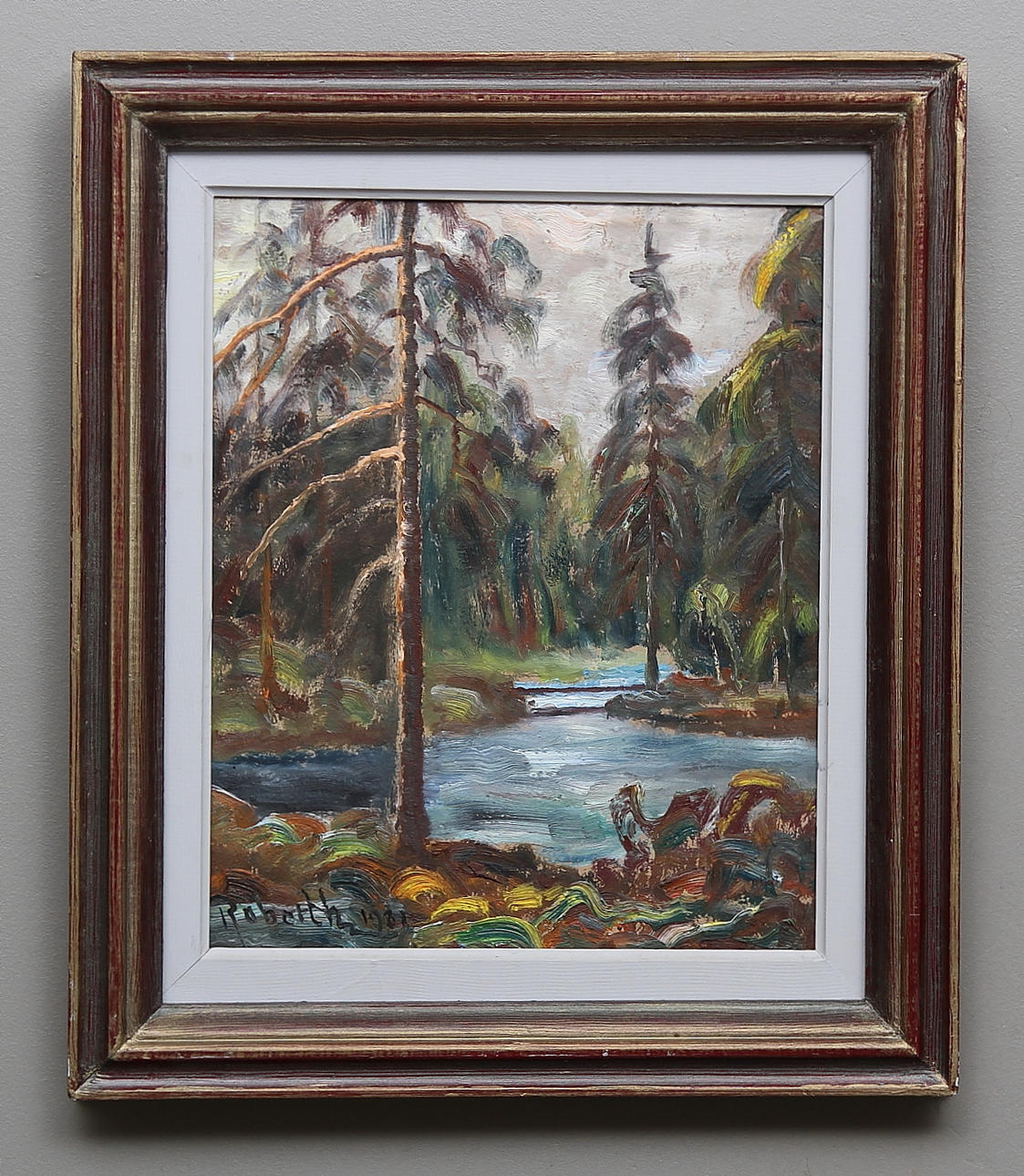 ROBERTH KARLSSON. Skogslandskap, olja på pannå, signerad och daterad 1981.