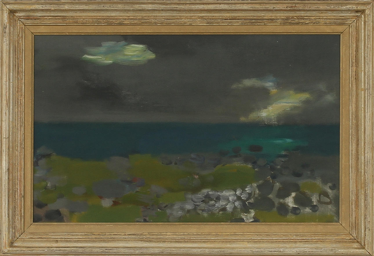 NILS NILSSON. Olja på duk. Intygad av Signe Nilsson med stämpel a tergo. Kustlandskap.