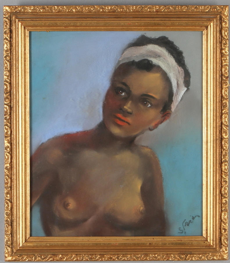 OIDENTIFIERAD KONSTNÄR. Kvinna, pastell, otydlig signatur.