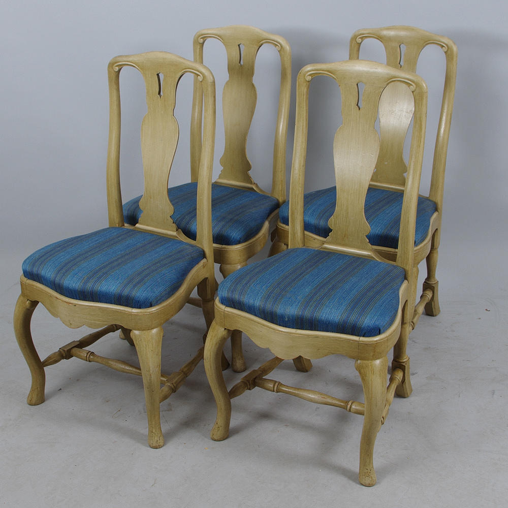 STOLAR, 4 stycken, gråmålade, rokokostil.