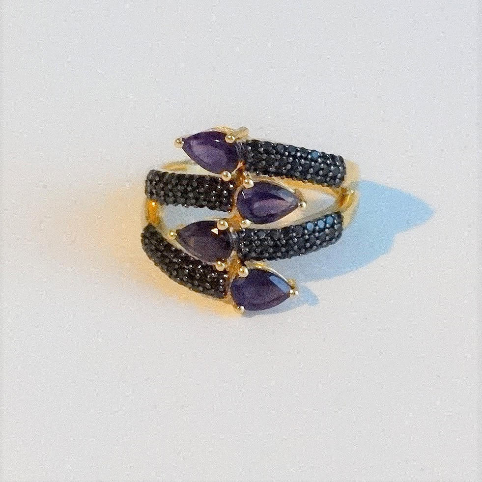 SPINEL OG AMETYST ring, sølv 925 forgyldt.