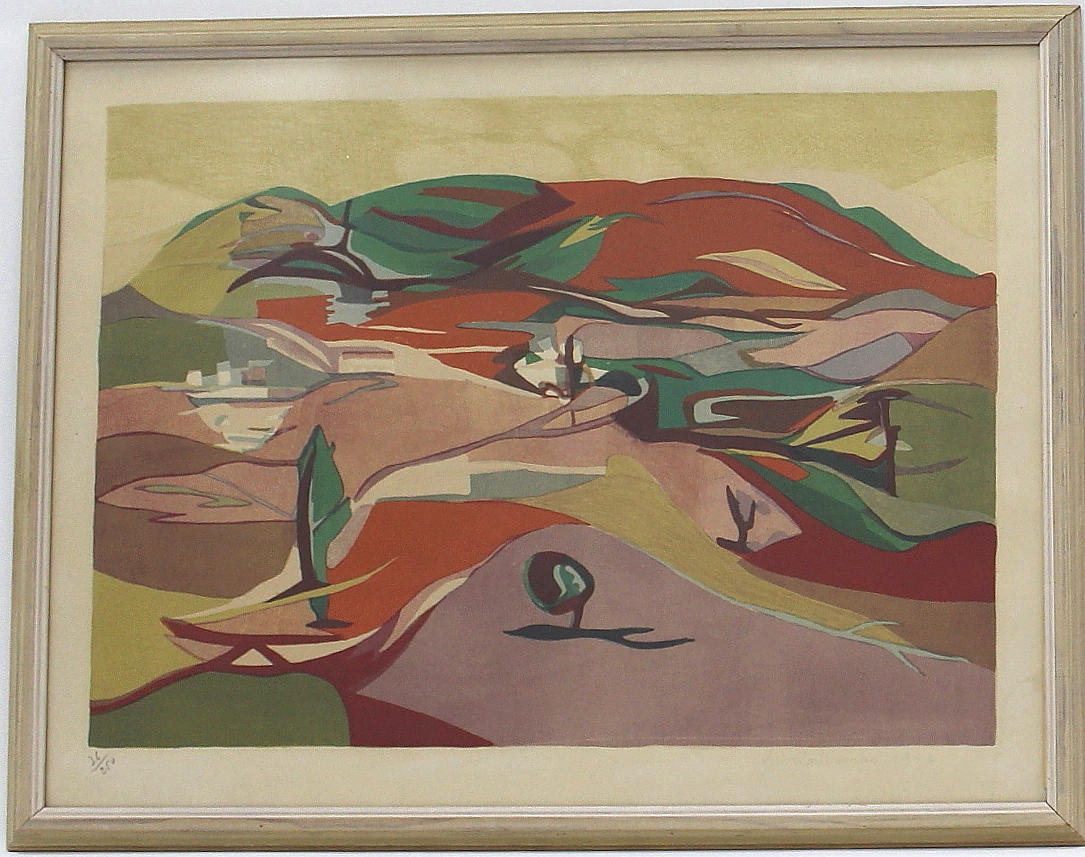 SIRI RATHSMAN. litografi,landskapsvy, signerad, numrerad 76/250, daterad 1953.