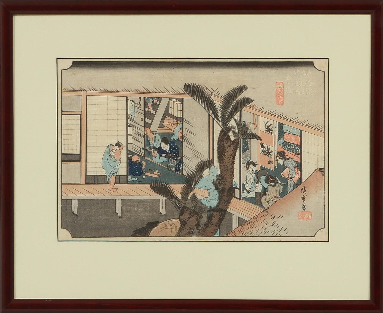 ANDÔ UTAGAWA HIROSHIGE. Träsnitt. Japan. 1830-tal. "Akasaka", no 37 ur 53 Stationer på Tokkaido.