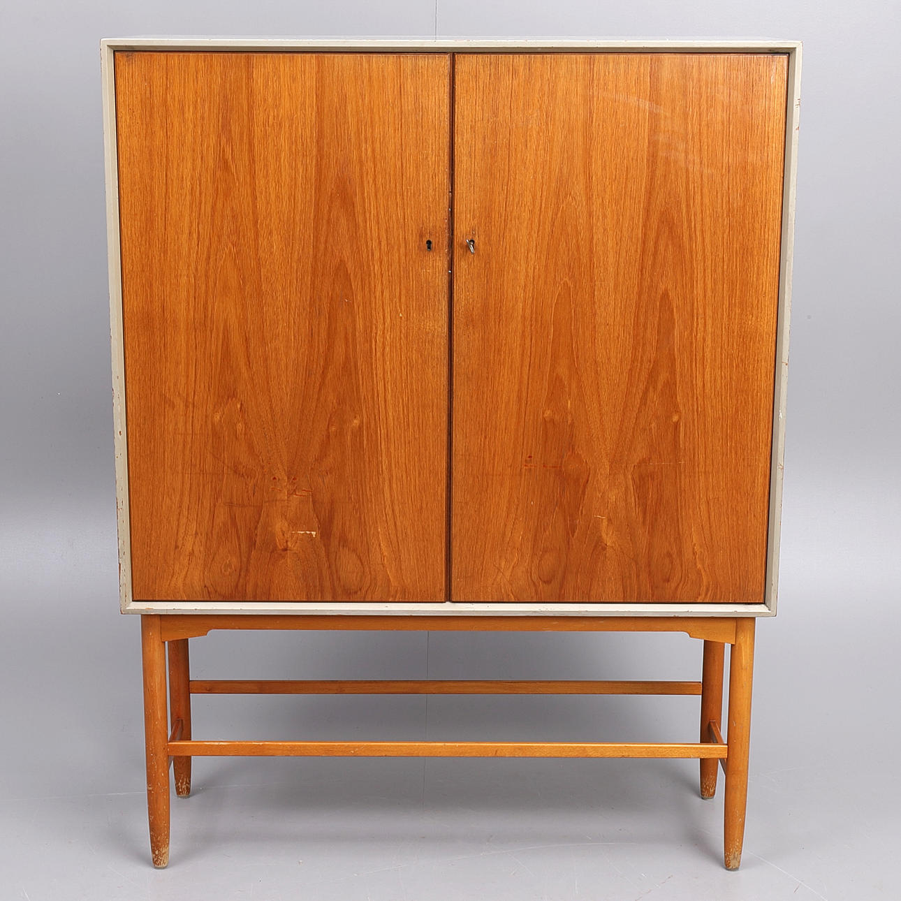 CABINET, drawer interior, teak, gray painted, 1950s/60s.