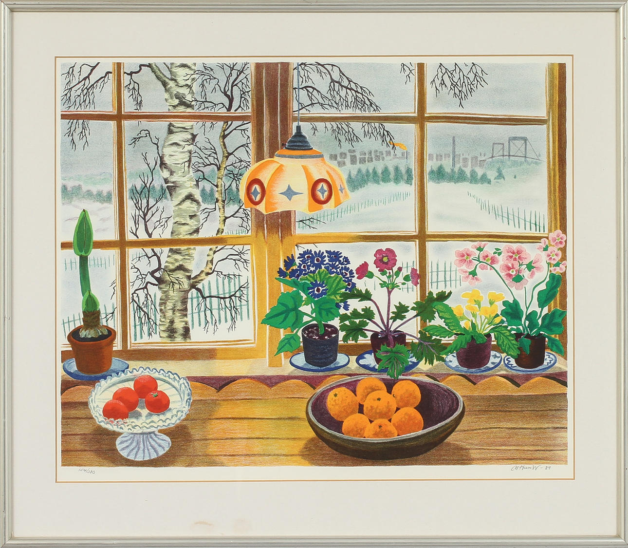 MONA HUSS WALIN. "Utsikt från köksfönster", färglitografi, signerad och numrerad 154/380.