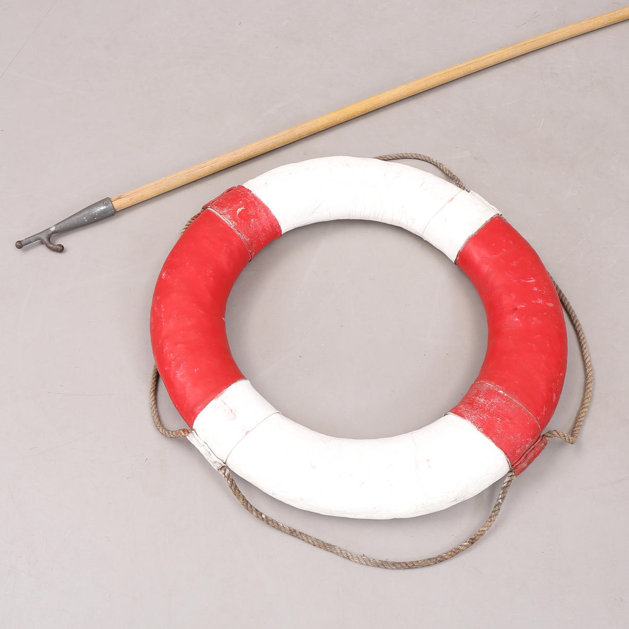 LIFE BUOY, BOAT HOOK, 2 parts.