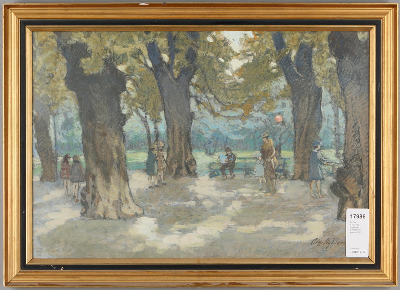 OLGA NYLUND. Parknöjen, blandteknik, signerad.