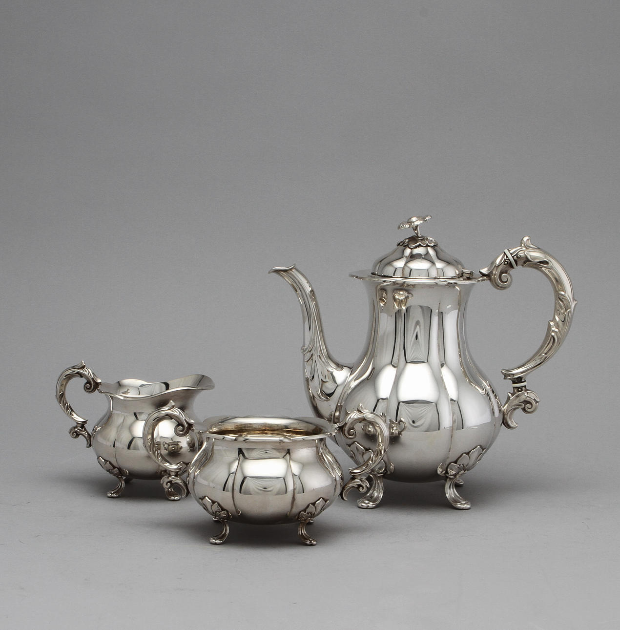 KAFFESERVIS, 3 delar, silver, ca 1200 gram.