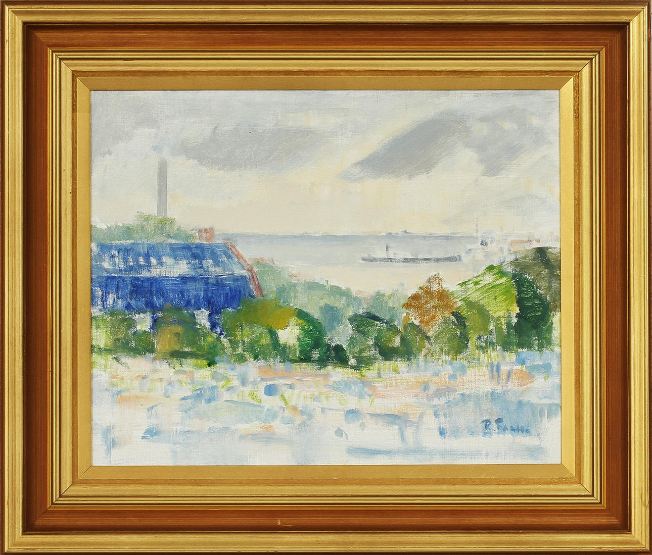RAGNAR FALK. Olja på duk. Utsikt över Göta älv. Signerad R. Falk.