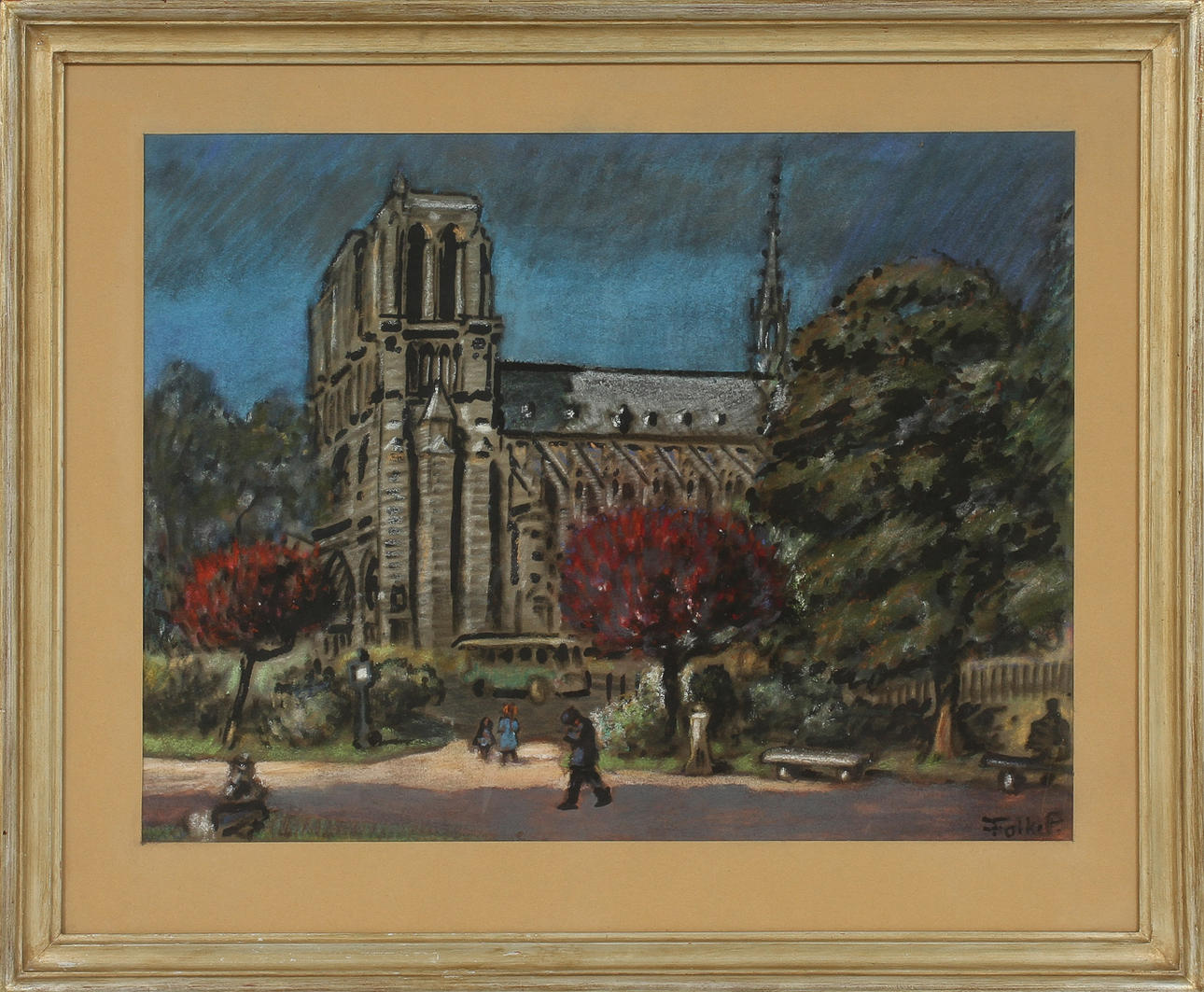 FOLKE PERSSON. Notre Dame, pastell, signerad Folke P.