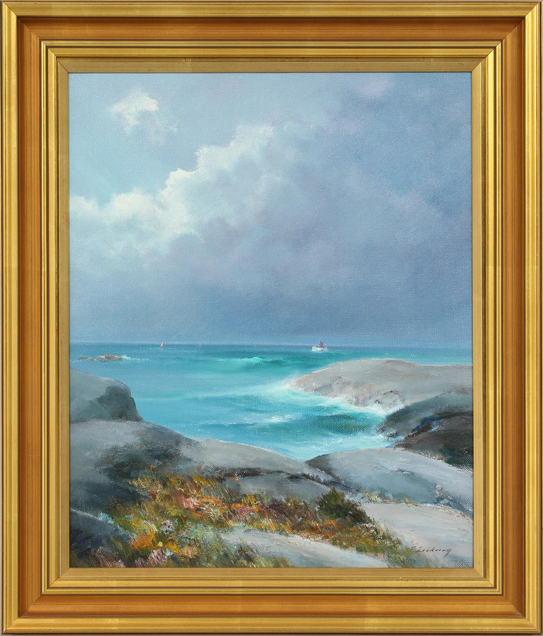 TAGE ERIKSSON. Kustbild, olja på duk, signerad.