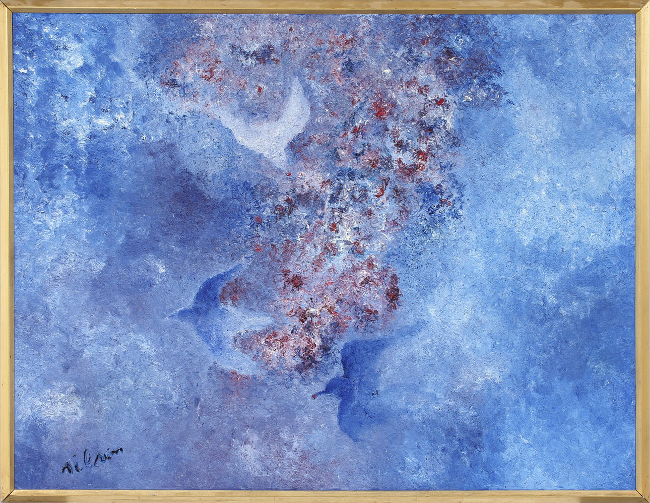 STIG NILSON. Komposition med fåglar, olja på duk, signerad.