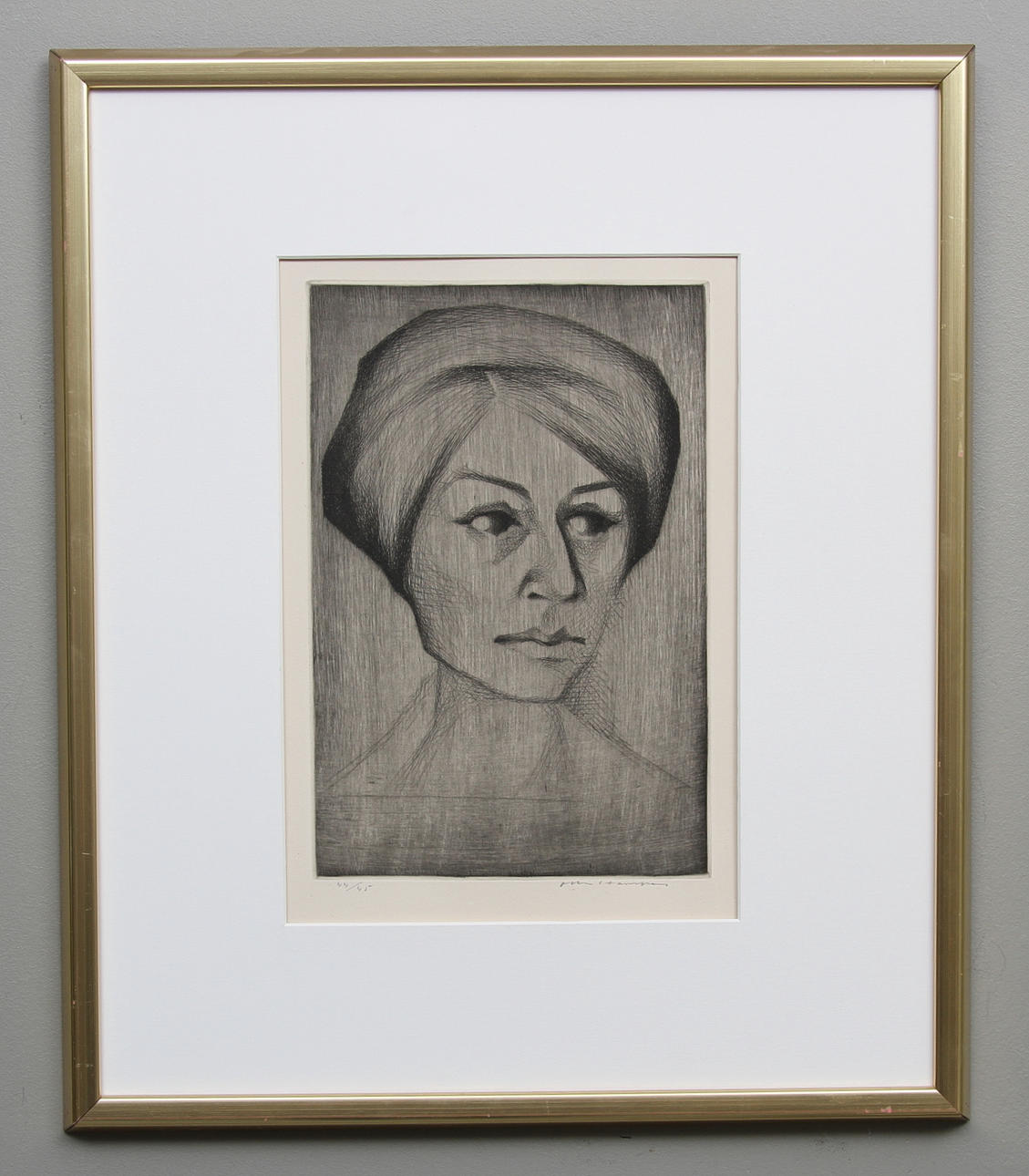 OLLE HANSPERS. Porträtt av kvinna. Etsning. Signerad och numrerad.