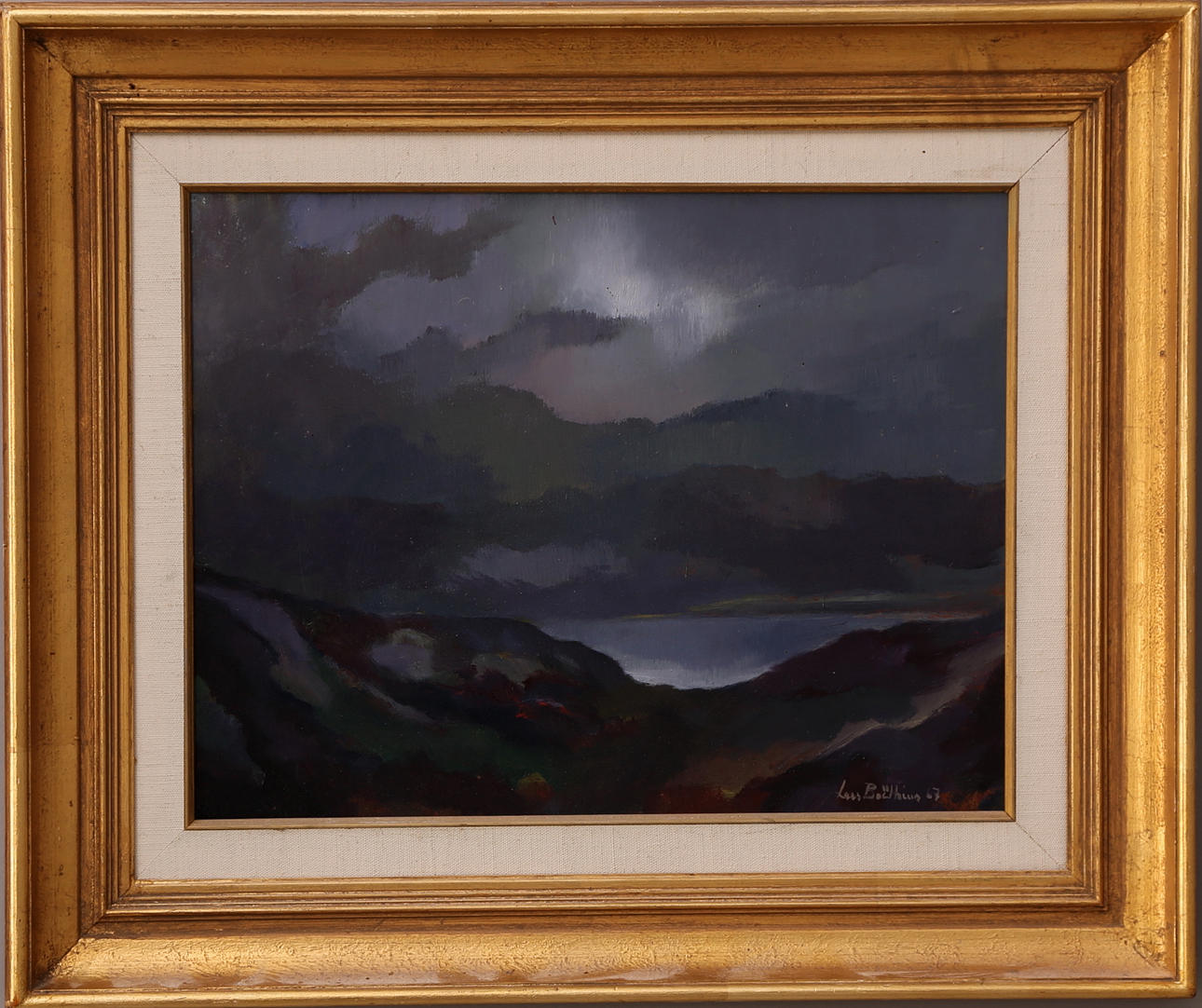 LARS BOËTHIUS. Landskap i månsken, olja på pannå, signerad, daterad 67.