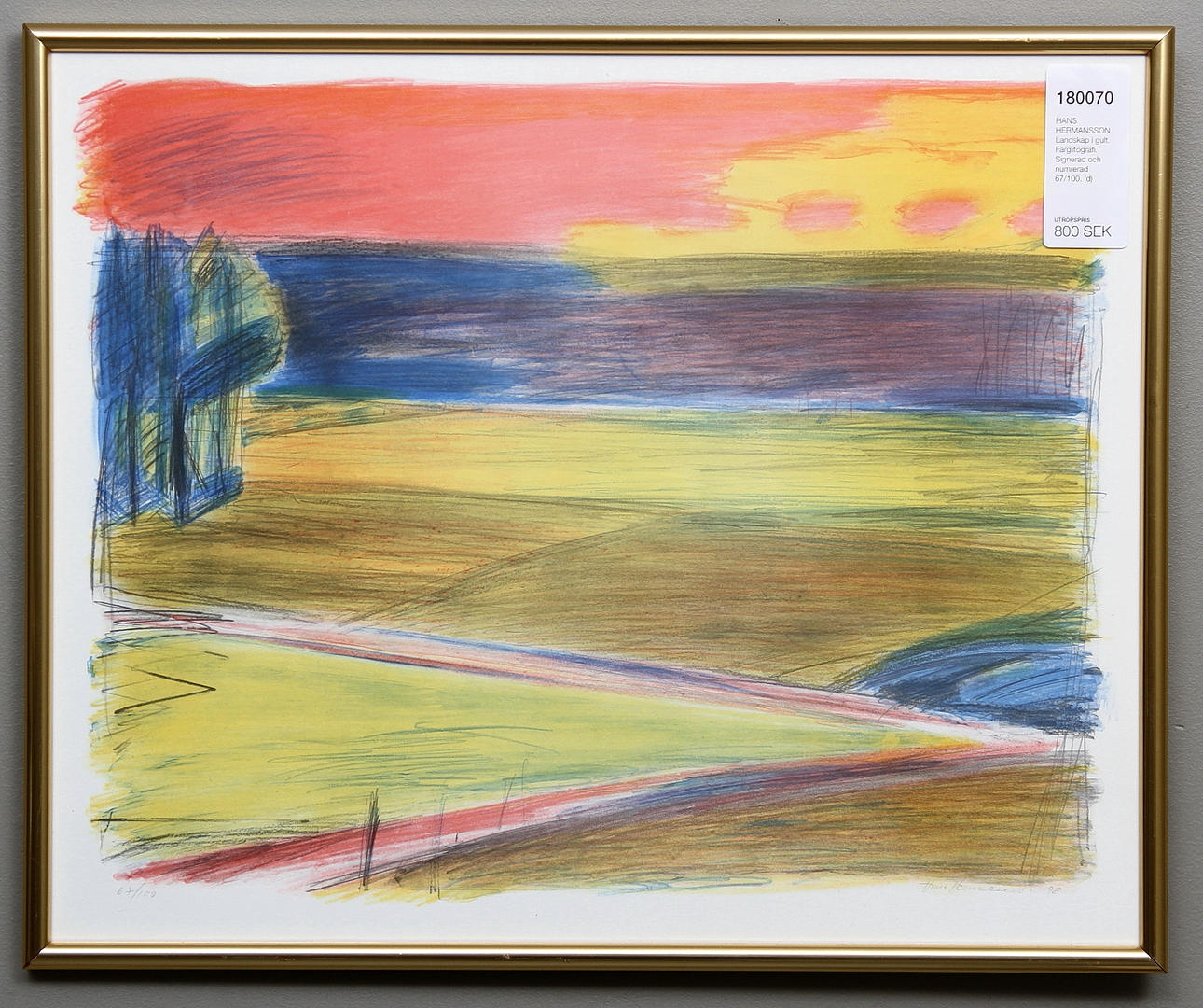HANS HERMANSSON. Landskap i gult. Färglitografi. Signerad och numrerad 67/100.