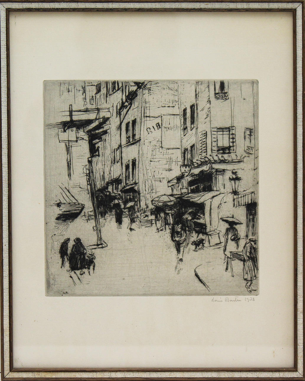 LOUIS BASTIN. "Rue Mouffetard". Etsning. Signerad och dat 1938.