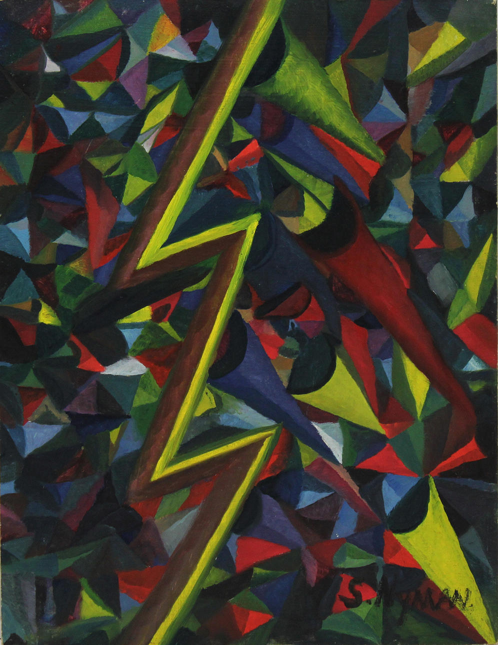 SVEA NYMAN. Komposition. Olja på pannå. Signerad S. Nyman.