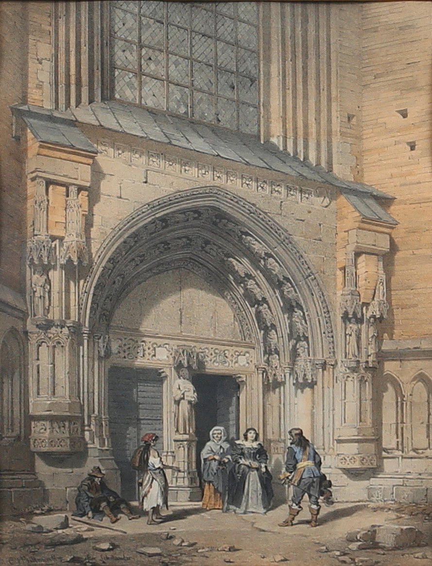 CARL JOHAN BILLMARK EFTER SCHOLANDER. Südliches Seitentor des Doms Uppsala, gedruckte Signatur.