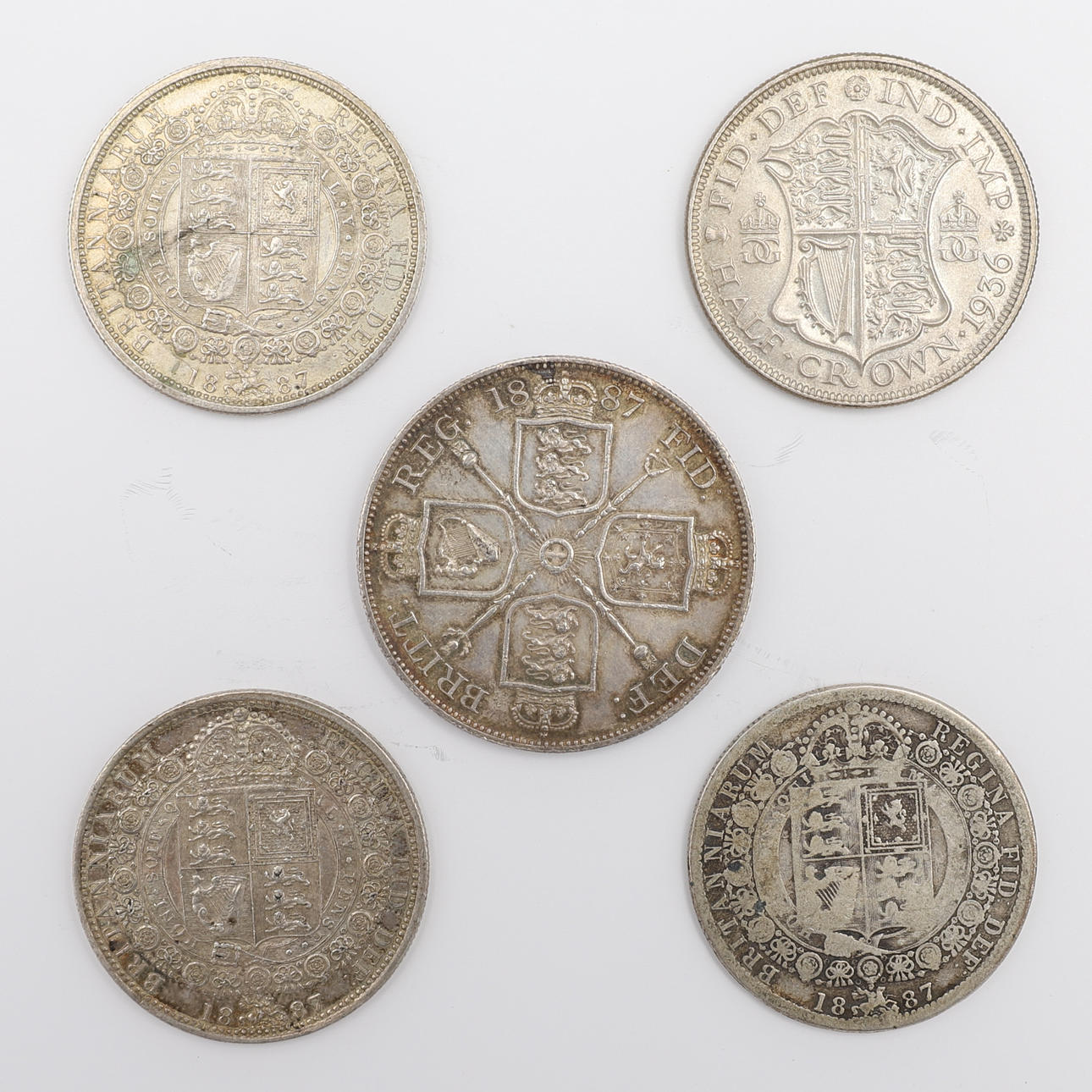 A DOUBLE FLORIN AND FOUR HALF CROWNS.