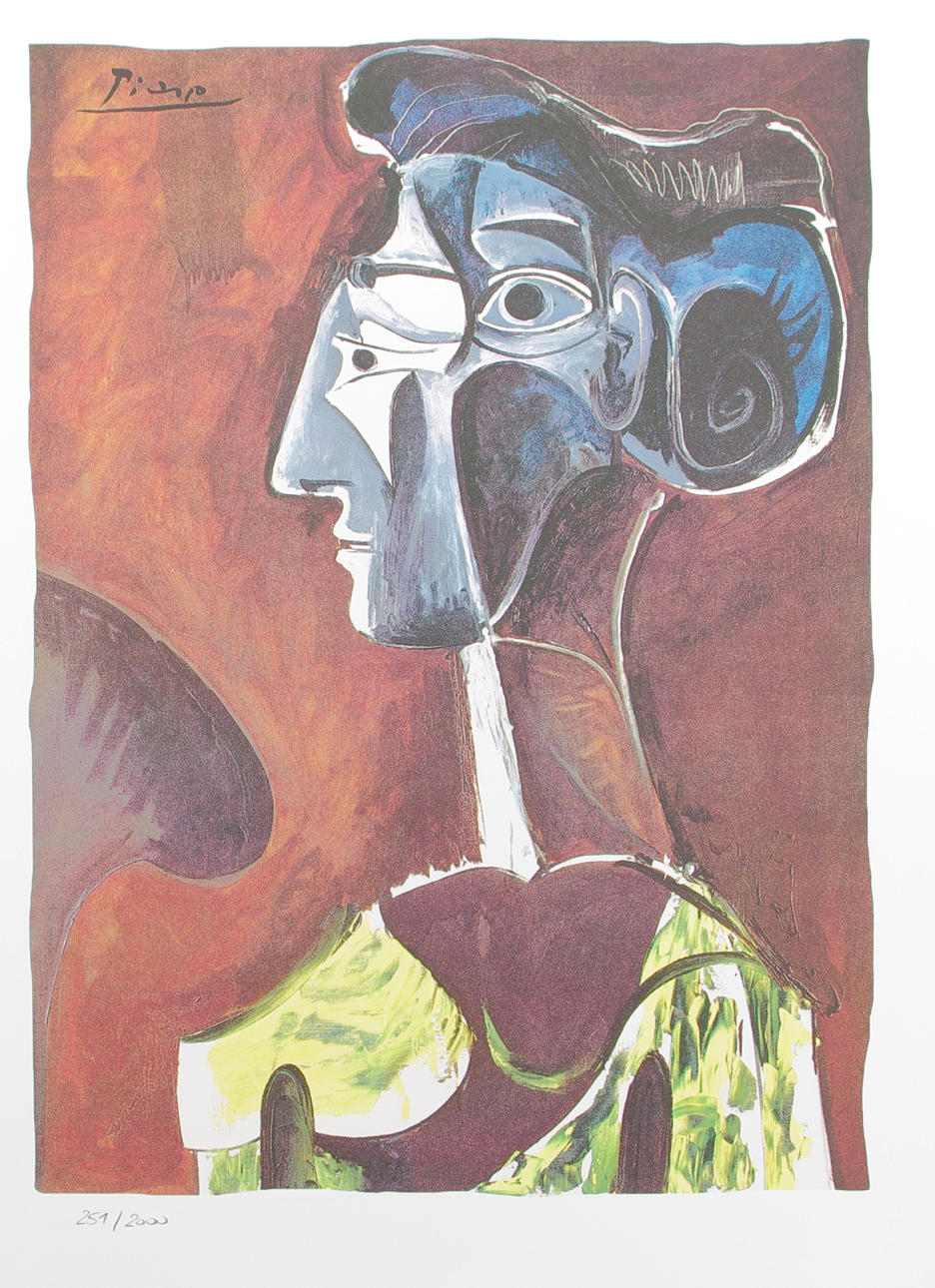 PABLO PICASSO. EFTER. Kvinna i profil, litografiskt tryck.