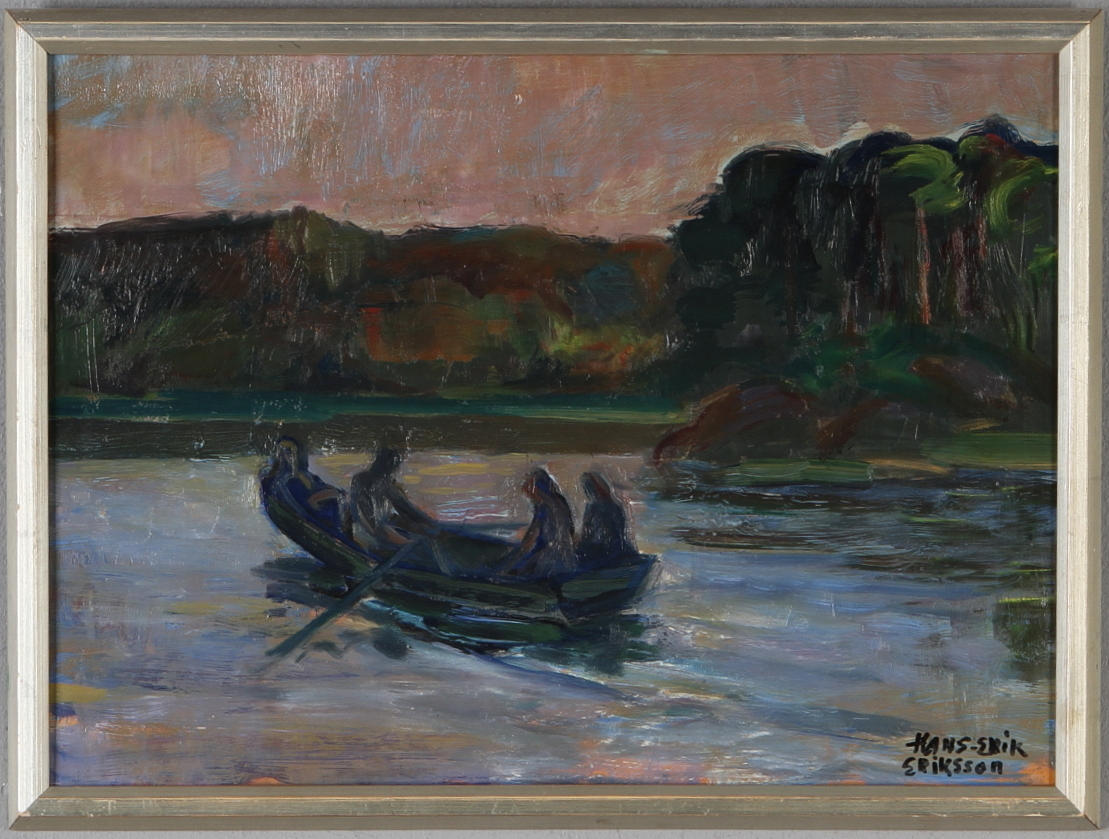 HANS-ERIC ERIKSSON. Rowing tour, oil on Board, signed.