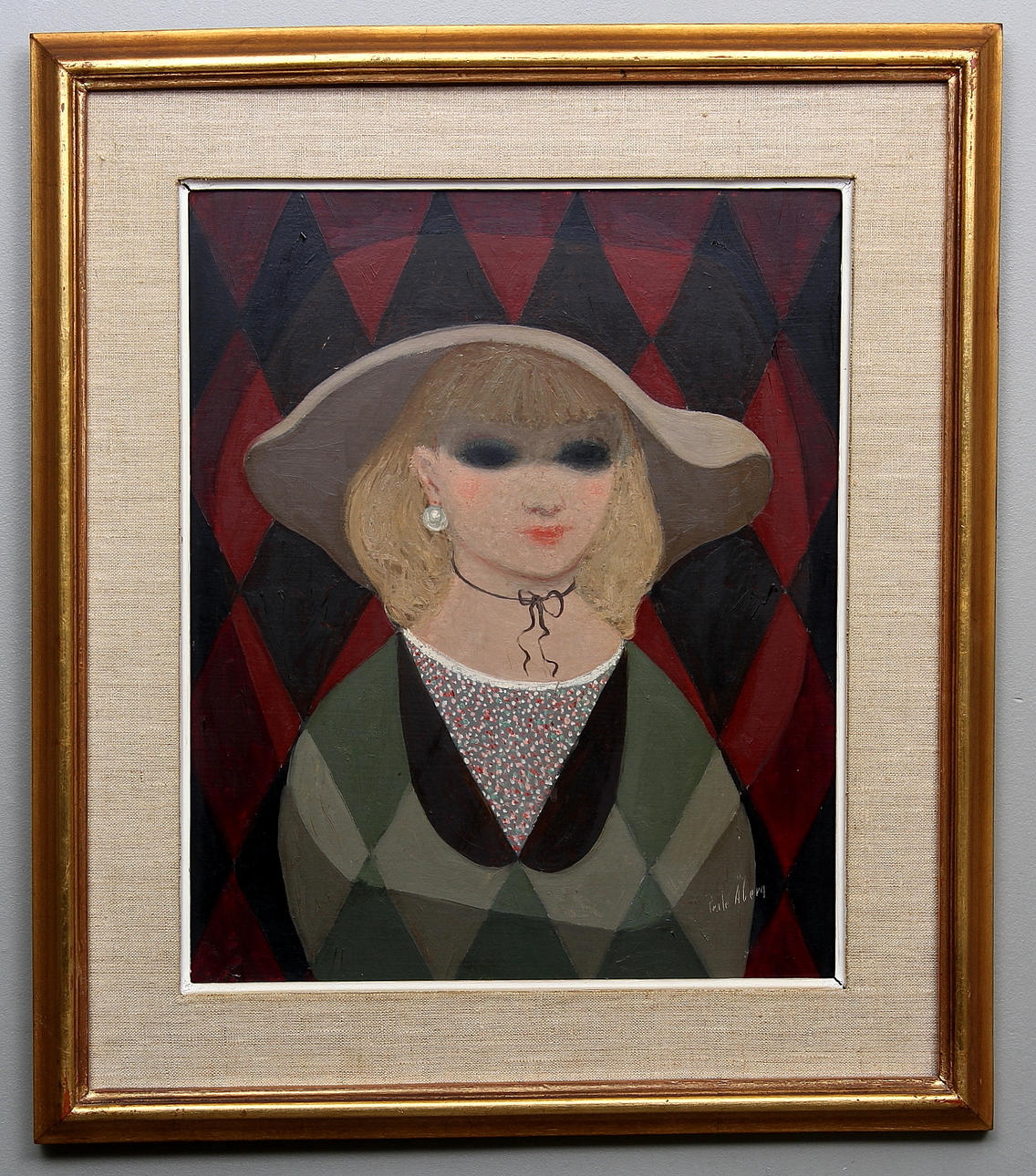 PELLE ÅBERG. Porträtt av Vera i hatt. Olja på pannå. Signerad Pelle Åberg.