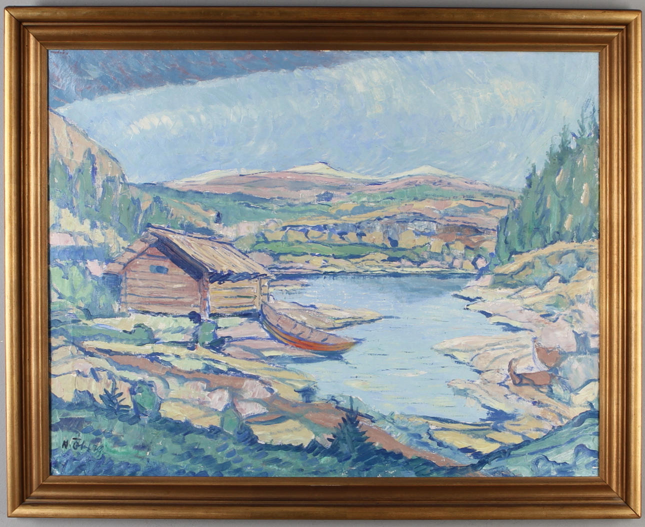 NILS ÖBERG. Gräslotten med Åreskutan, norra Jämtland, olja på duk, signerad.