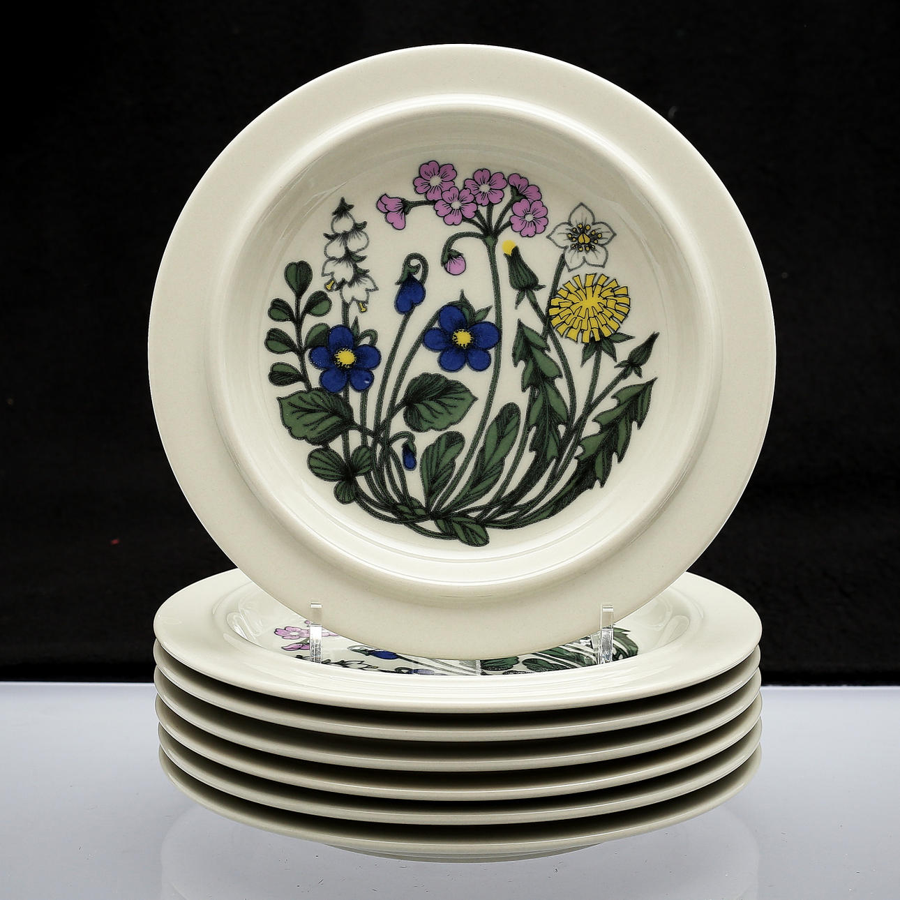 ESTERI TOMULA. Tallrikar, 7 st, "Flora", Arabia.