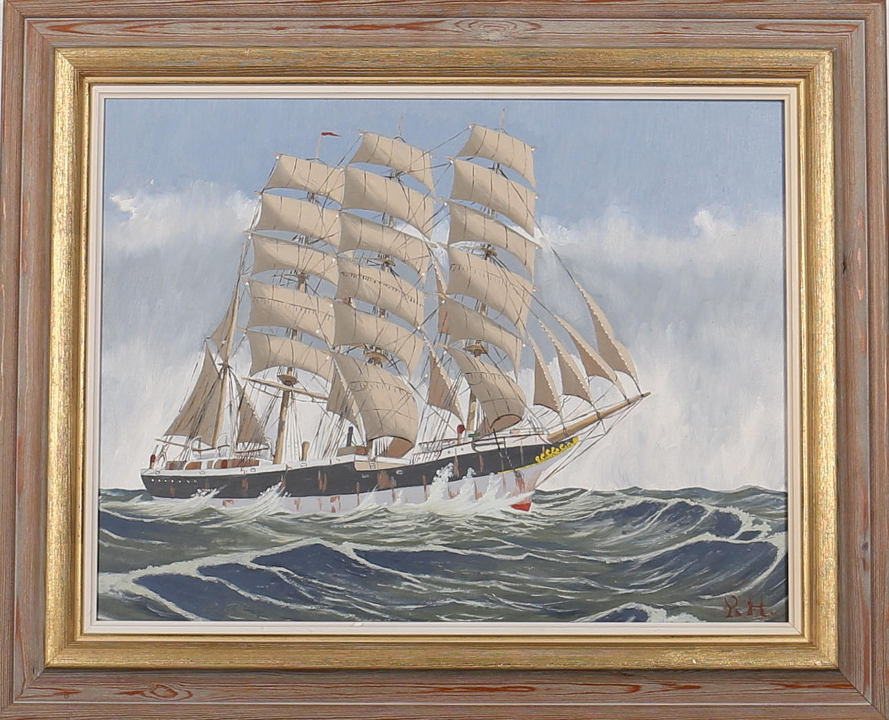 OIDENTIFIERAD KONSTNÄR. Segelfartyg. Olja på pannå. Otydligt signerad.