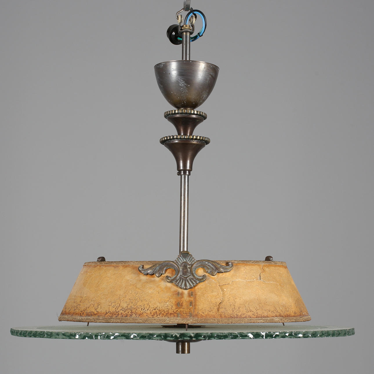 TAKPLAFOND, brons samt råglasskiva, Art Deco.