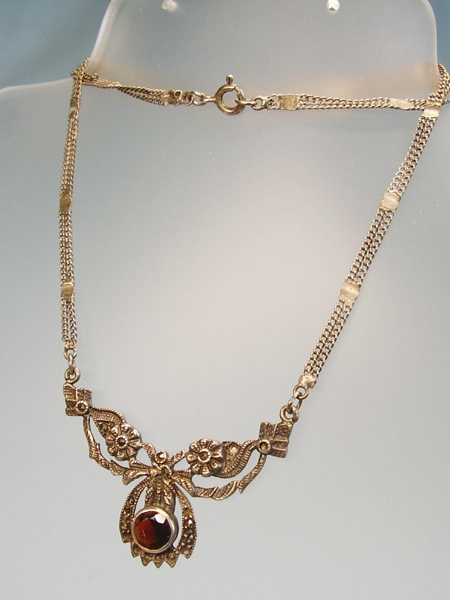 GRANAT COLLIER SILBER 925.