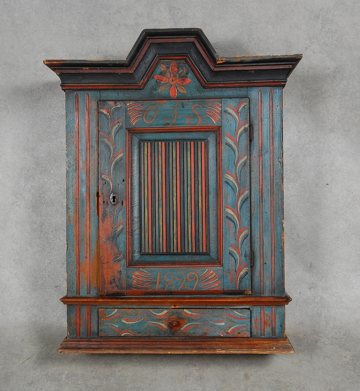 VÄGGSKÅP, Skåne, originalmålat, märkt O J S, daterat 1829.