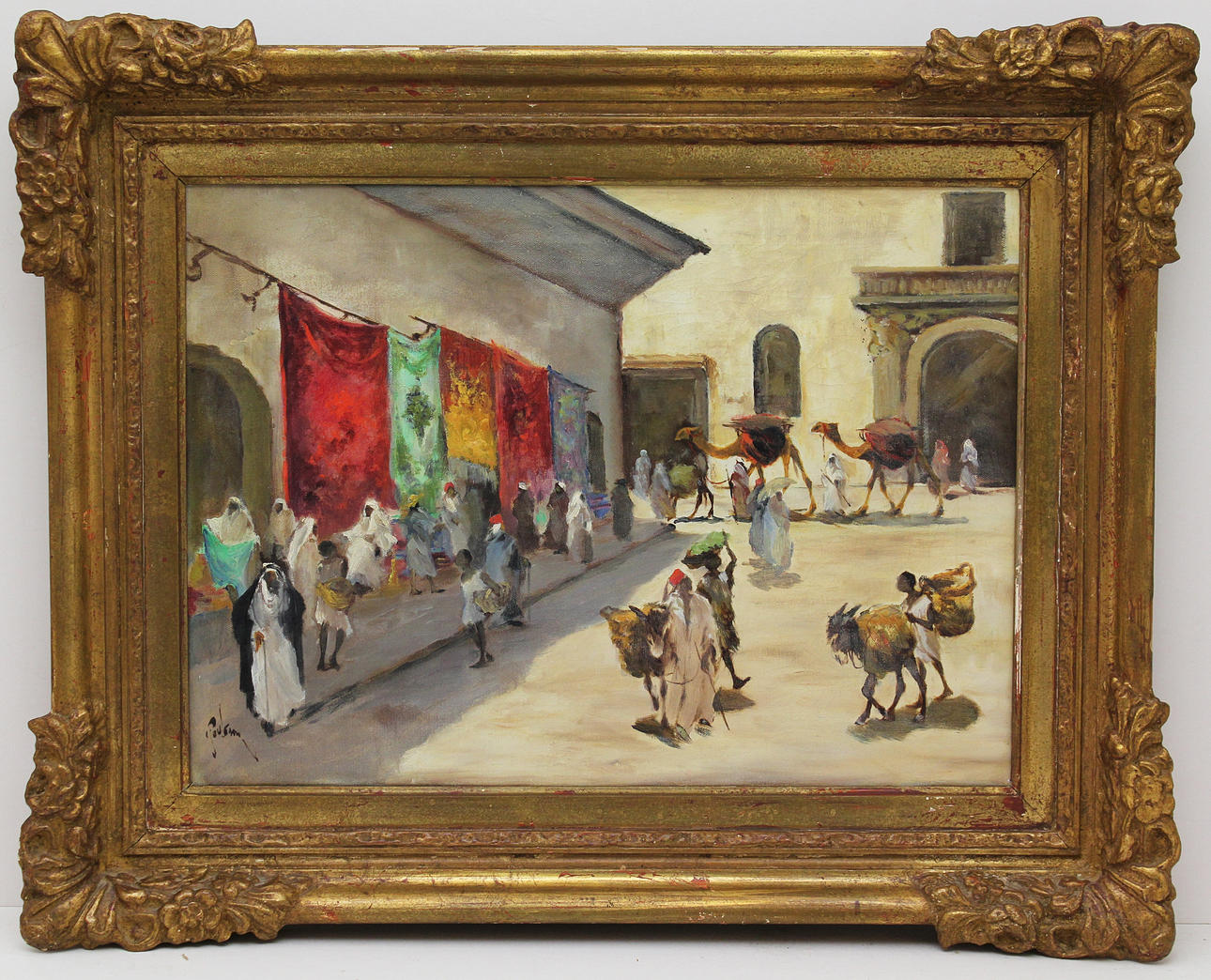HENNING PAULSSON. Torg med kameler. Olja på duk. Signerad Paulsson.