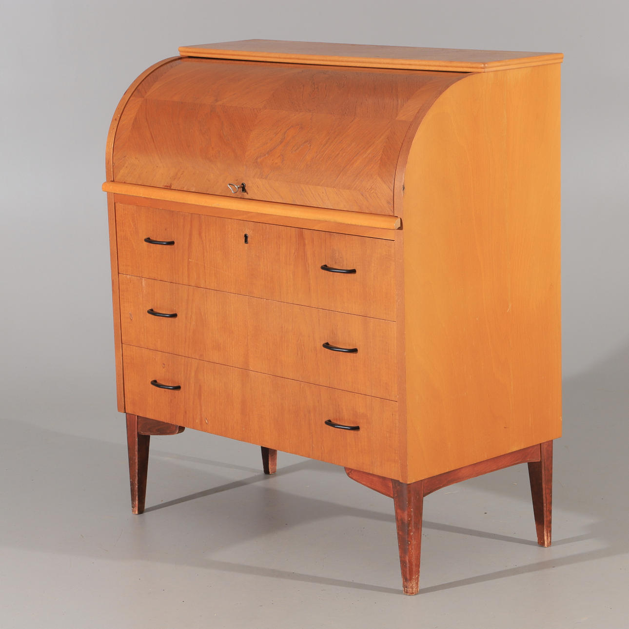 SEKRETÄR mit Rollklappe, Teak/Buche, Mitte 20. Jahrhundert.