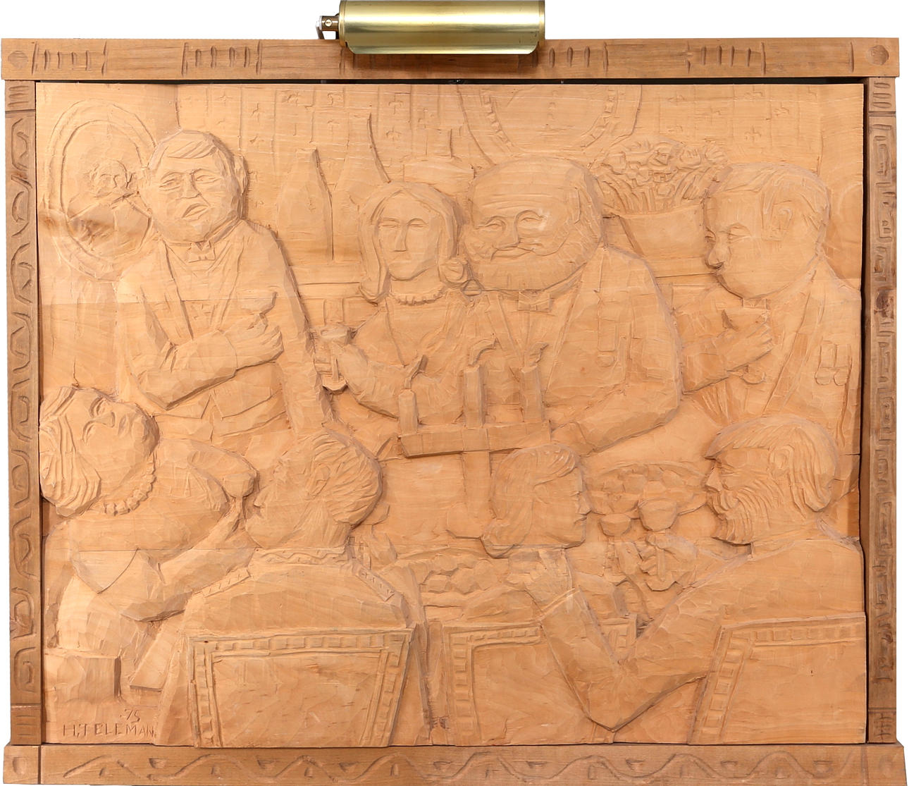 HELMER TELEMAN. Träsnitt "Måltiden", signerad och daterad H Teleman 75.