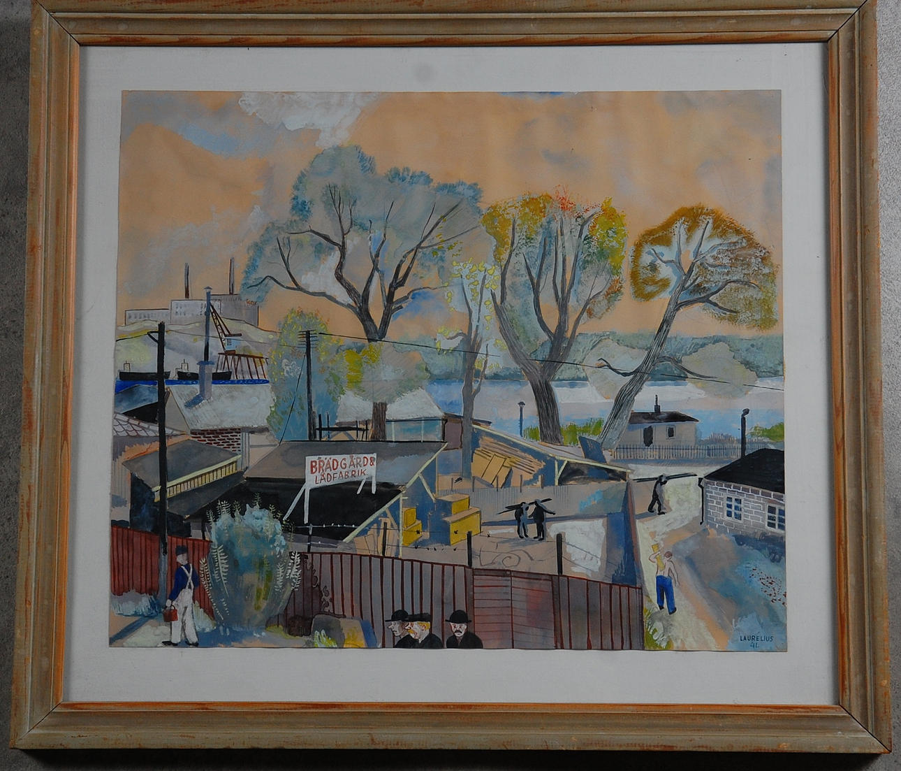 LAURELIUS. blandteknik, " Friluftsmåleri från Malmö " daterad - 41.