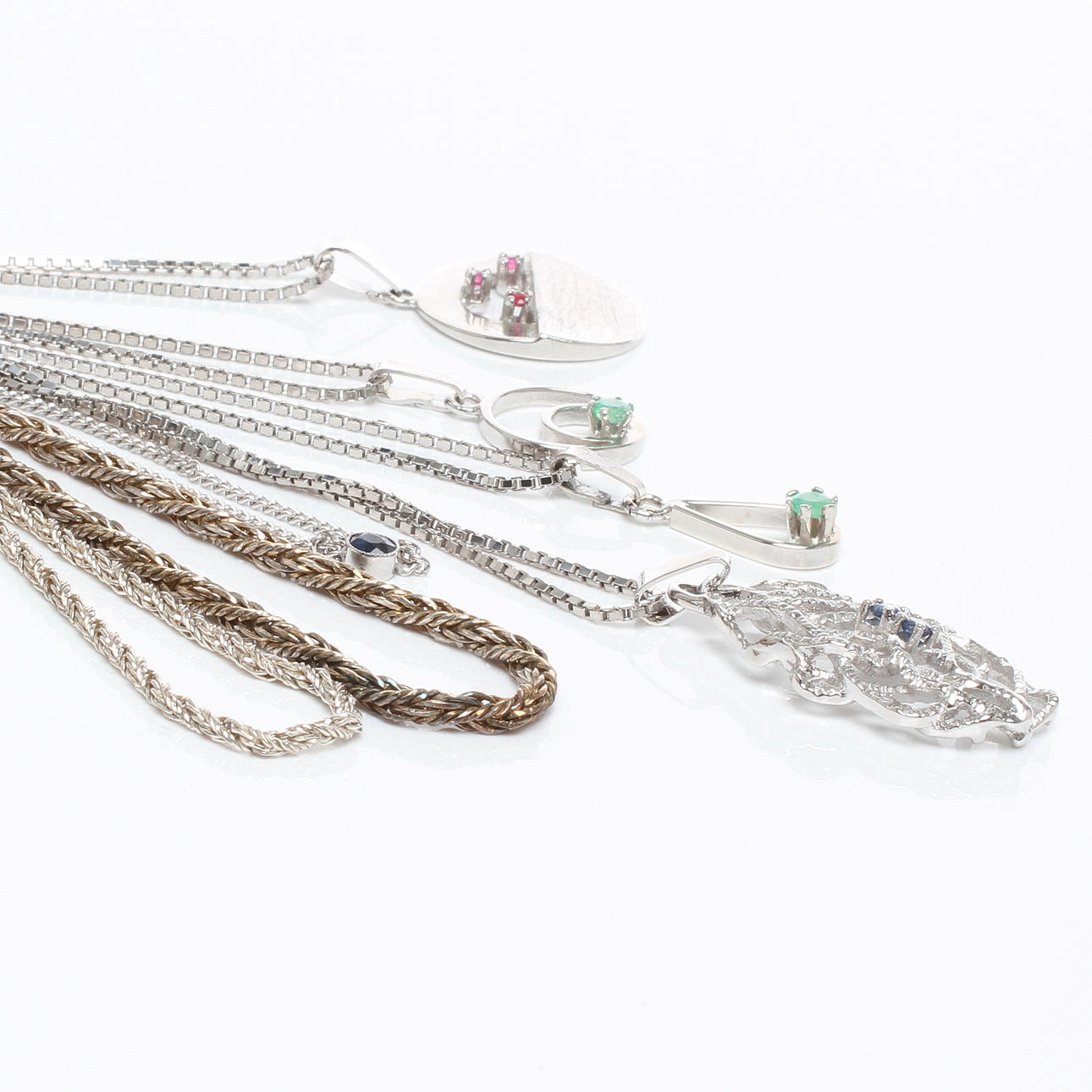 HALSSMYCKEN, 7 delar, silver med slipade stenar, 1900-talets andra hälft.