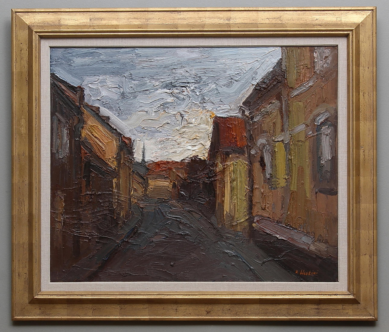 RENZO UGOLINI. Motiv från Vadstena. Olja på duk. Signerad.