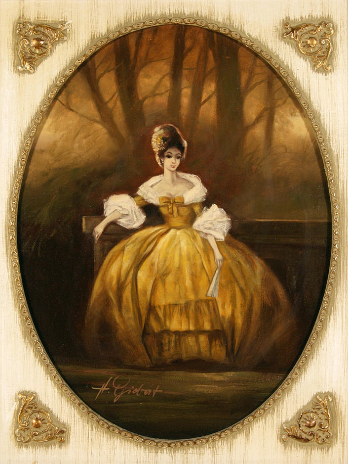 GIEBAT, H. ”Lady med fläkt.” olja/duk. L. u. tecken.: Herr Giebat. ram.