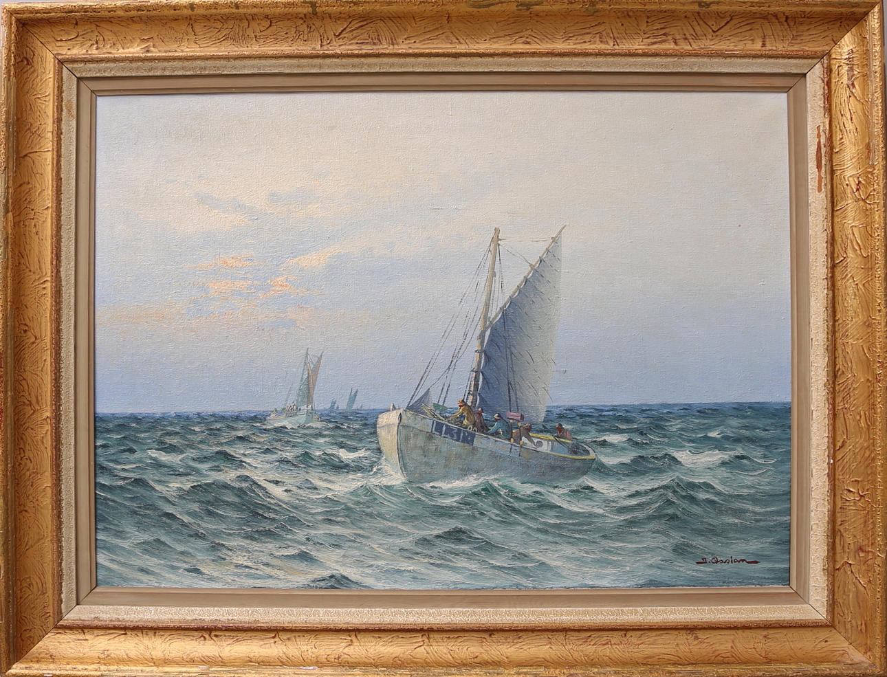 JOHAN OSSIAN. Fiskebåtar till havs, olja på duk, signerad J. Ossian.