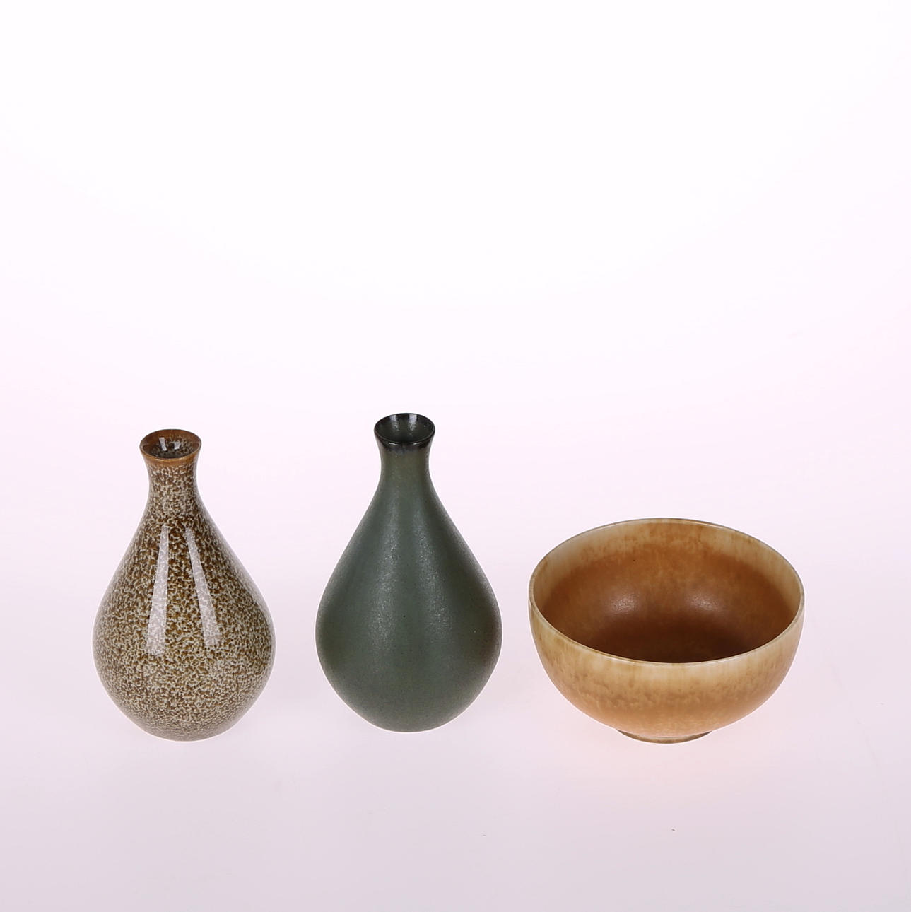 MINIATYRER, 3 st, glaserat stengods, Gustavsberg,Sven Weifelt, Rörstrand, Bertil Lundgren.