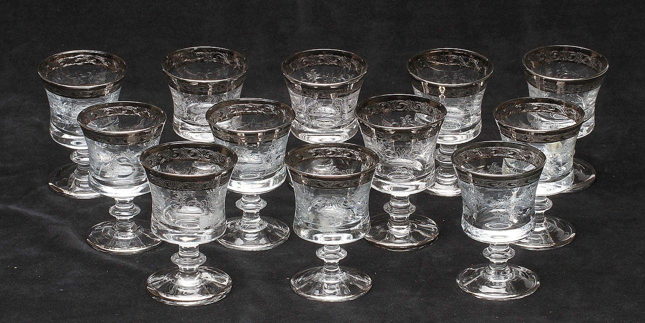 GLAS, 12 st, etikettmärkning Murano, 1900-tal.