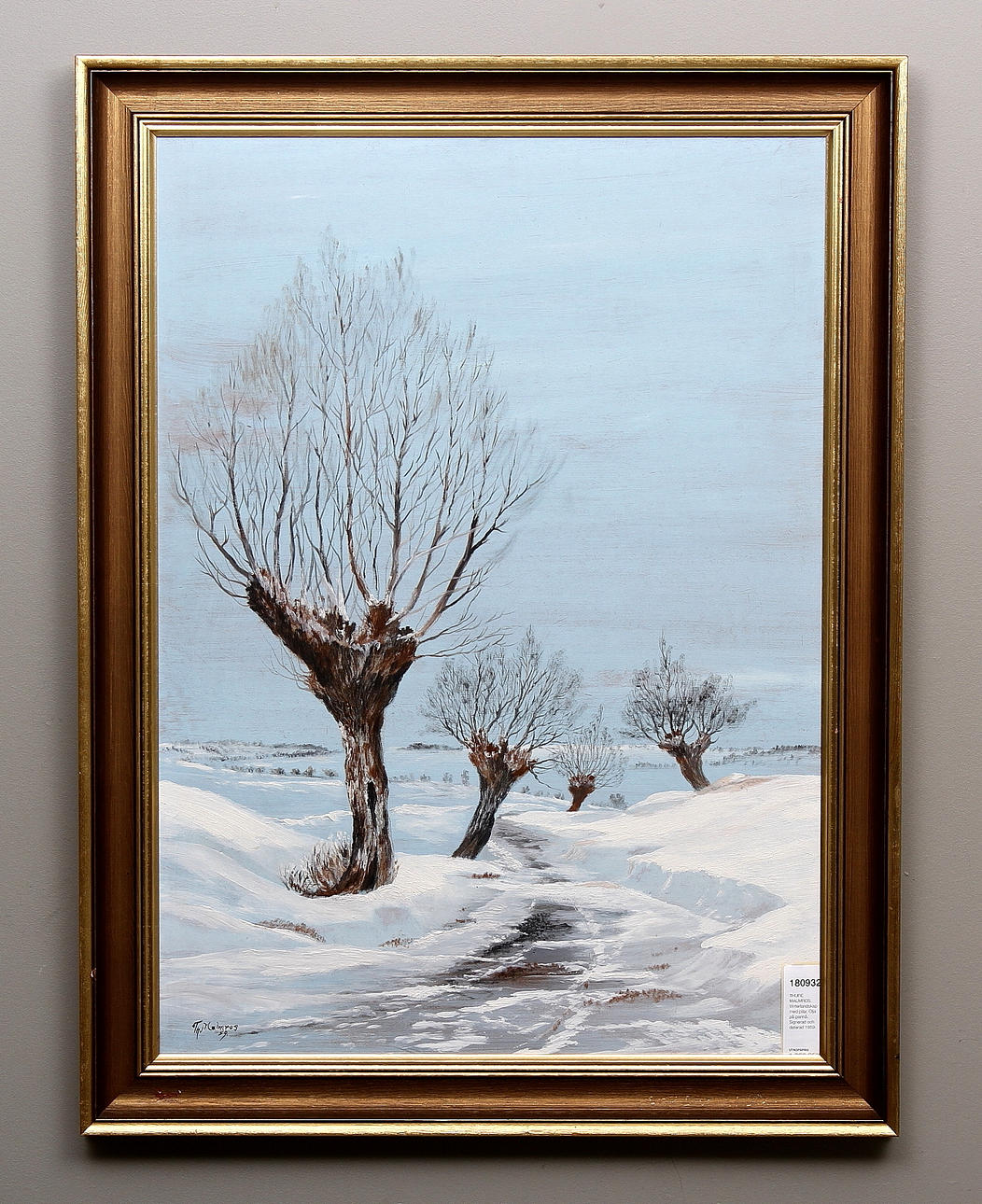 THURE MALMROS. Vinterlandskap med pilar. Olja på pannå. Signerad och daterad 1959.