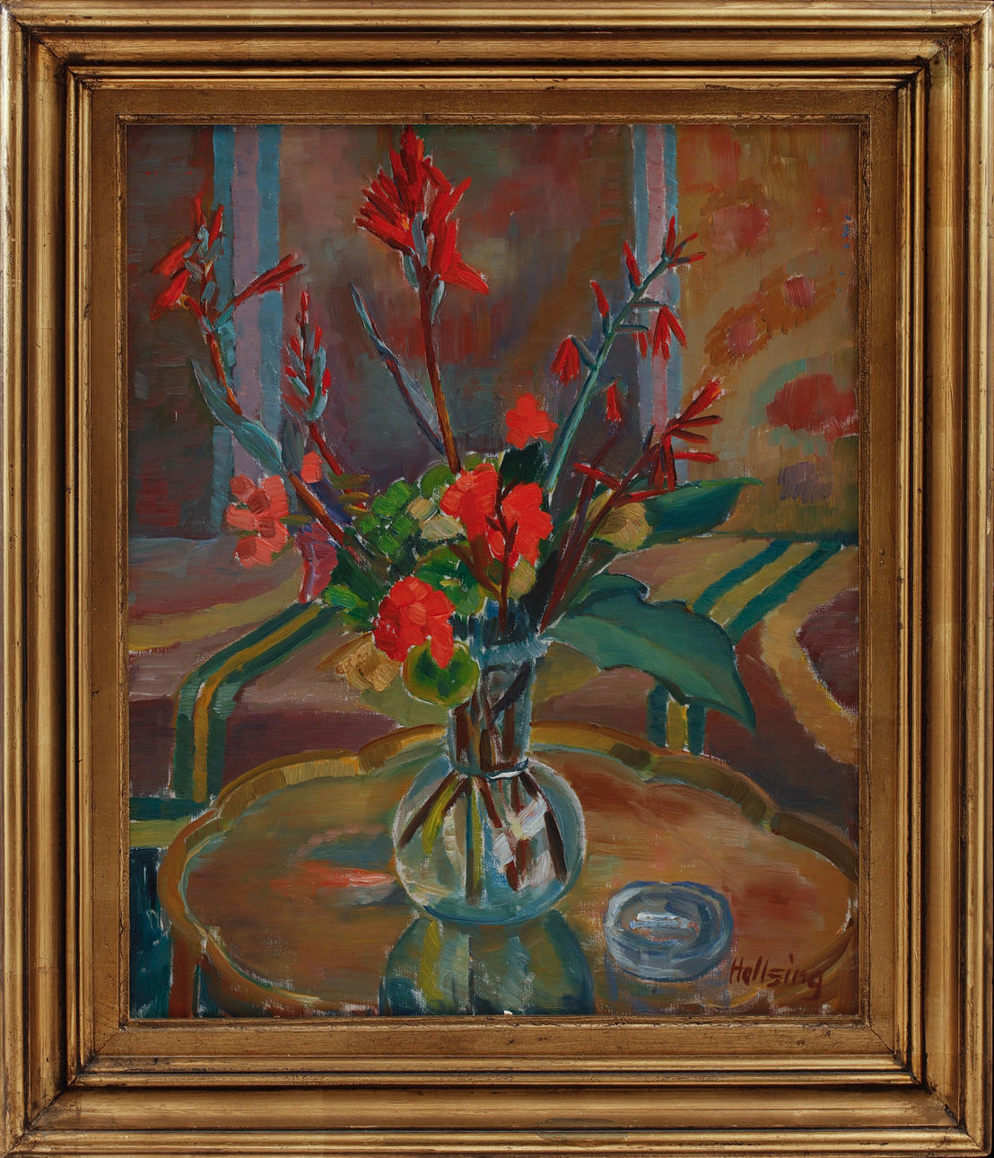 GUSTAV HELLSING. flower still life, oil on canvas. signed.