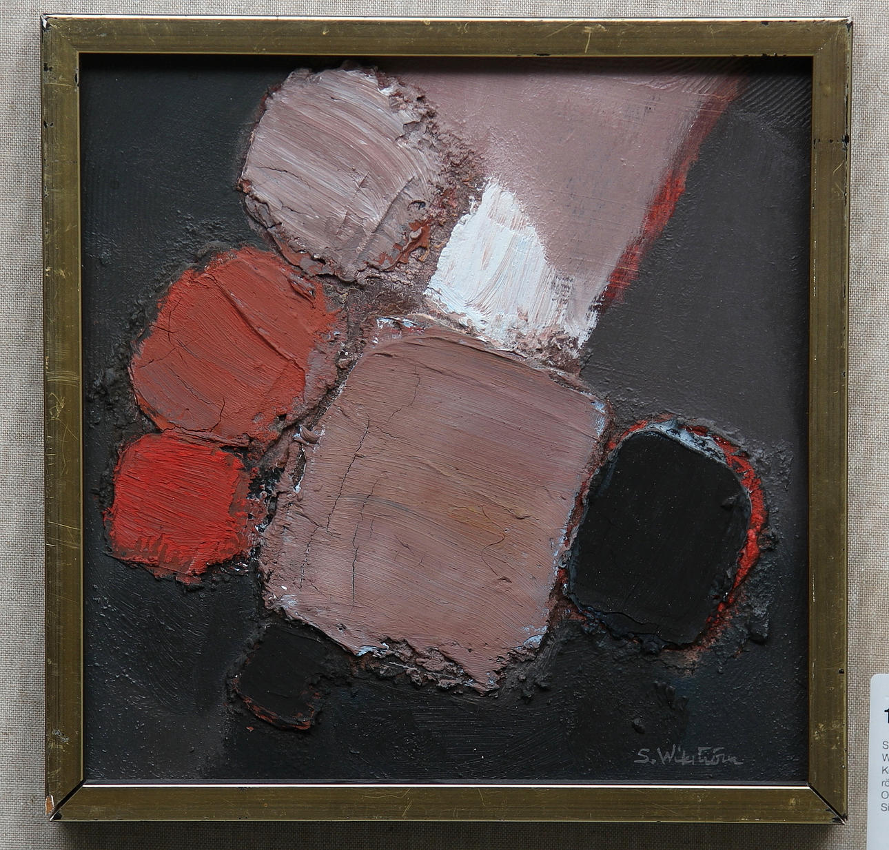 STURE WIKSTRÖM. Komposition i rött och svart. Olja på pannå. Signerad.