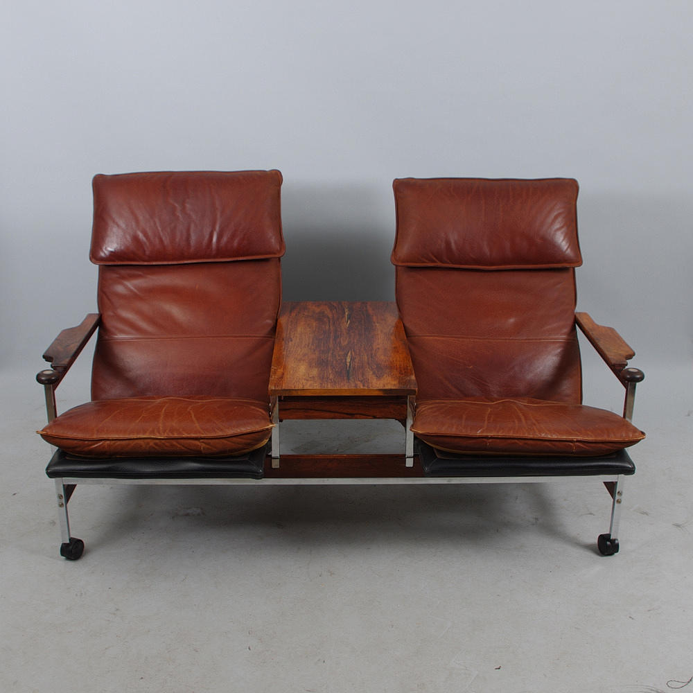 SITTMÖBEL, 2-sits, skinn, krom, jakaranda, 1960/1970-tal.