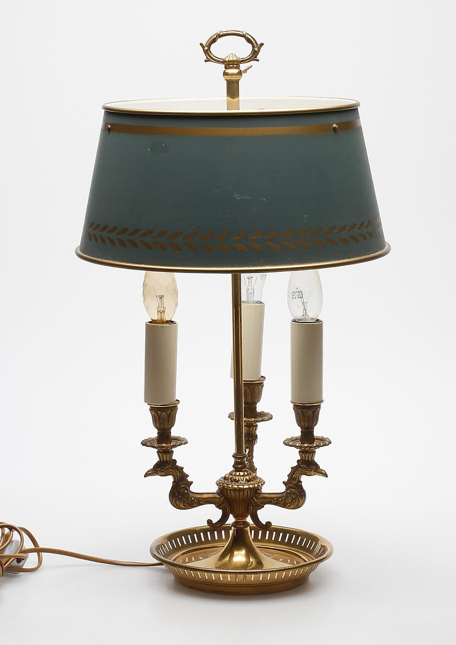 LÄSLAMPA, så kallad lampe à bouillotte, mässing, 1900-tal.